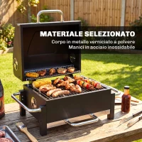 Outsunny Barbecue Portatile a Carbone con Prese d'Aria, Vassoio per Cenere e Termometro, in Acciaio, 74.5x54x46 cm, Nero(m-7)
