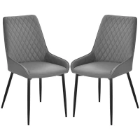 HOMCOM Set Of 2 Quilted PU Leather Dining Chairs with Metal Frame 4 Legs Foot Caps Home Seating Modern Stylish Executive Grey(m-10)