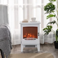 HOMCOM Electric Fireplace Stove, Free standing Fireplace Heater with Realistic LED Flame Effect and Adjustable Brightness, Overheat Safety Protection, 900W/1800W, White(m-7)