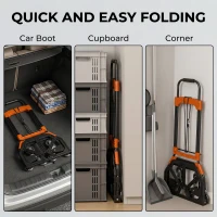 HOMCOM Heavy Duty Foldable Trolley on Wheels, Steel Folding Hand Truck, 75kg, Black and Orange(m-5)