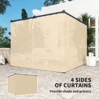 Outsunny 3 x 3m Retractable Roof Pergola, with Curtains - Khaki(m-5)