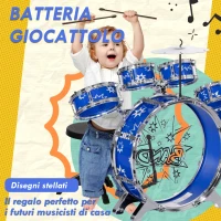 AIYAPLAY Set Batteria per Bambini con Grancassa con Pedale, Tamburi, Piatto e Sgabello, Età 3-6 Anni, Blu(m-6)