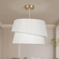 HOMCOM Suspension Luminaire Élégante à Double Abat-Jour, Rosace Dorée, Câble Réglable, Ampoule Non Incluse E14 40 W, Blanc(m-2)