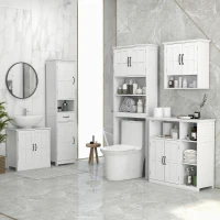 kleankin Mobile Colonna Bagno in Legno con Mensola Aperta, Cassetto e 2 Armadietti, 40x30x164 cm, Bianco(m-7)