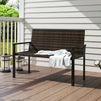 Outsunny 2 Seater Rattan Garden Bench, Outdoor Bench with Quick-Drying Cotton Padding, Wicker Garden Loveseat with Armrests, Steel Frame for Patio, Park, Mixed Brown(m-10)