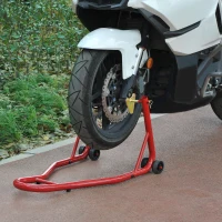 HOMCOM Caballete Elevador Universal tipo Soporte Delantero de Moto Portátil y Móvil de Acero con Ruedas para Reparar y Aparcar Color Rojo 80x50x40 cm(m-10)