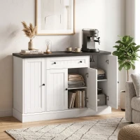 HOMCOM Bufet pentru Living cu Stație de Încărcare, Mobilier de Depozitare cu 4 Uși, Sertar, Rafturi Reglabile, Alb și Negru(m-6)