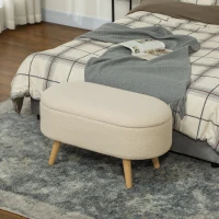 HOMCOM Teddy Fleece Storage Ottoman - Cream White(m-10)