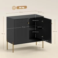 HOMCOM Sideboard Buffet Cabinet, Coffee Bar Cabinet with Fluted Doors and Adjustable Shelf, Black(m-3)