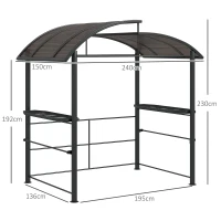 Outsunny 2.4 x 1.5m Outdoor Grill Gazebo with Side Shelves, PC Board Roof, Dark Grey(m-3)