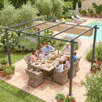 Outsunny 3 x 4m Aluminium Pergola, with Retractable Roof - Khaki(m-9)