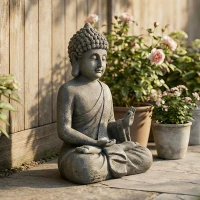 Outsunny Statue de Jardin, Sculpture de Bouddha Assis en Oxyde de Magnésium, Décoration Spirituelle 32 x 23 x 51 cm, Gris Foncé(m-8)