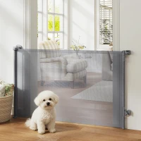 PawHut Retractable Dog Gate, Extends to 140 cm Wide & 93 cm Tall, Mesh Pet Gate with Single Hand Operation, for Stairs Doorways(m-10)