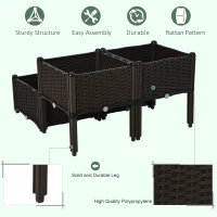 Outsunny Set of 4 26L Garden Raised Bed Elevated Patio Flower Plant Planter Box PP Vegetables Planting Container, Brown(m-7)