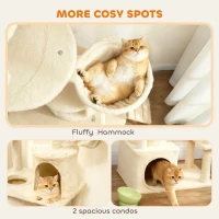 PawHut 170 cm Large Cat Tree, Cat Tower with 7 Scratching Posts, Tunnel, 2 Condos, Hammock, Perch, Ramp, Pompoms, Beige(m-7)