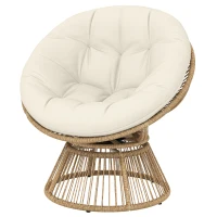 Outsunny Poltrona Papasan Rattan 360° Moon Chair con Cuscino Interni/Esterni, Bianco Crema(m-11)