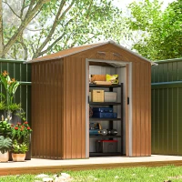 Outsunny 6.5 x 3.5ft Metal Garden Storage Shed - Brown Wood Effect(m-10)