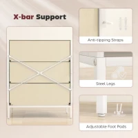 HOMCOM Chest of Drawers, Dresser with 3 Fabric Drawers and Aluminium Handles - White(m-7)