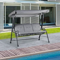 Outsunny Balancelle de Jardin 3 Places Grand Confort Toit Inclinaison réglable épais Coussins Amovibles Polyester Acier époxy Gris(m-10)