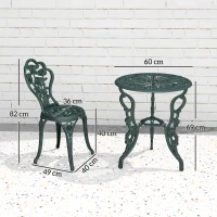 Outsunny Ensemble Salon de Jardin 2 Places 2 chaises + Table Ronde Style néo-rétro Motif Rose Lignes fuselées Fonte(m-3)