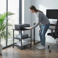 HOMCOM Carrello Porta Stampante a 3 Ripiani con 4 Ruote, Legno e Acciaio, 50x50x52.5cm, Nero(m-7)