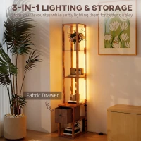HOMCOM Floor Lamp with Shelves, LED Column Modern Standing Lamp with Fabric Drawer, Adjustable Brightness, Foot Switch for Living Room, Bedroom, Office, Rustic Brown(m-4)