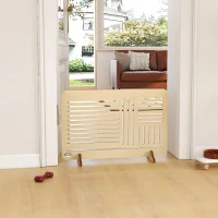 PawHut Freestanding Pet Gate, Portable Dog Barrier Gate with Feet for Small Breeds, 75 x 51 cm, Natural Wood(m-7)