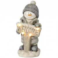 HOMCOM Dekoracja świąteczna: figurka bałwanka, podświetlana statuetka z MGO z tabliczką „Welcome”, diody LED i 24-godzinny timer(m-1)