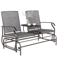 Outsunny 2 Seats Garden Glider Bench, Metal Frame Loveseat with Glass Top  Centre Table, Porch Rocking Glider for 2 Person, for Deck, Patio, Brown/ Grey(m-10)