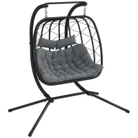 Outsunny Two-Seater Steel Frame Hanging Egg Chair - Black(m-1)