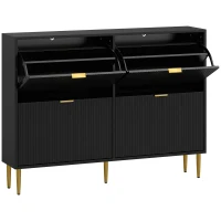 HOMCOM Zapatero Estrecho con 4 Puertas Acanaladas con Estantes Ajustables para 20 Pares 105x24x91,5 cm Negro(m-1)