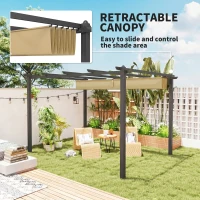 Outsunny 3 x 4m Aluminium Pergola, with Retractable Roof - Khaki(m-4)