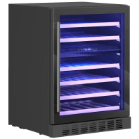 HOMCOM Cantinetta Vino Doppia Temperatura 5–18 °C 46 Bottiglie 131L con Porta in Vetro Temperato Triplo, Nero(m-1)