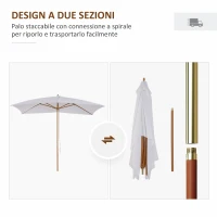 Outsunny Ombrellone m da Giardino 2x3 in Legno Laccato con Copertura Rimovibile, Bianco(m-4)