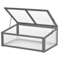Outsunny Wooden Cold Frame, Small Polycarbonate Greenhouse for Plants with Openable & Tilted Top Cover, Grey, 100 x 65 x 40cm(m-1)