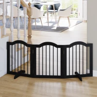 PawHut Barrière de sécurité chien barrière modulable pliable pour animaux de compagnie avec pied de support MDF bois massif 154,5 x 61 cm noir(m-10)