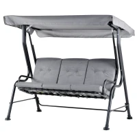 Outsunny Balancelle de Jardin 3 Places Grand Confort Toit Inclinaison réglable épais Coussins Amovibles Polyester Acier époxy Gris(m-12)