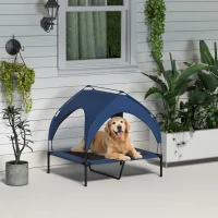 PawHut Hundebett mit Dach, atmungsaktiv, wasserabweisend, bis 30 kg, 91 x 76 x 89 cm, Dunkelblau(m-10)