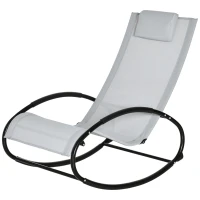 Outsunny Outdoor Rocking Chair Sun Lounger Recliner Rocker with Texteline Fabric Patio Garden Relaxer with Pillow Grey(m-11)