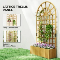 Outsunny Wooden Raised Planter with Trellis, Raised Bed for Garden with Lattice and Drainage Holes for Climbing Plants(m-4)
