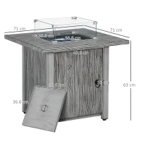 Outsunny 71cm 50,000 BTU Gas Fire Pit Table with Cover and Glass Screen - Grey(m-3)