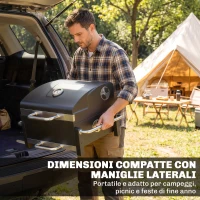 Outsunny Barbecue Portatile a Carbone con Prese d'Aria, Vassoio per Cenere e Termometro, in Acciaio, 74.5x54x46 cm, Nero(m-4)