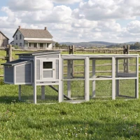 PawHut Hühnerstall Hühnerhaus für 3-4 Hühner mit Auslauf Nistkasten Asphaltdach Oxford-Abdeckung Auszugsschublade 264x82x89cm Grau(m-12)