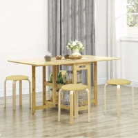 HOMCOM Juego de 4 Taburetes Redondos de Madera Apilables con Asiento Acolchado para Cocina Comedor Dormitorio Amarillo(m-10)