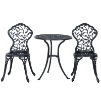 Outsunny Set de Grădină 3 Piese cu 2 Scaune de Exterior și Masă Rotundă din Aluminiu, Negru(m-12)