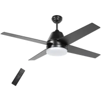 HOMCOM Ceiling Fan with LED Light, Flush Mount Ceiling Fan Lights with Reversible Blades, Remote, Black and Walnut Brown(m-11)