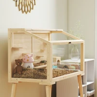 PawHut Wooden Hamster Cage, Hamster Habitat with Openable Top, Seesaws, Platforms, Water Bottle for Gerbils, 110 x 52 x 101 cm(m-8)