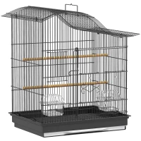 PawHut Cușcă pentru Păsări cu 4 Accesuri, 2 Boluri, 2 Stinghii și Tavă Detașabilă, Volieră din Metal și Plastic, 47,5x36x54,5 cm, Negru(m-1)