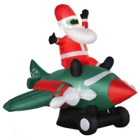 HOMCOM Babbo Natale Gonfiabile su Aereo 160cm con Luci LED Integrate, Decorazione Natalizia da Esterno(m-1)