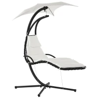 Outsunny Bain de Soleil transat Suspendu Chaise Suspendu Extérieur avec Pare-Soleil et Matelas Design Contemporain 194L x 117l x 192H cm Acier Polyester crème Noir(m-1)